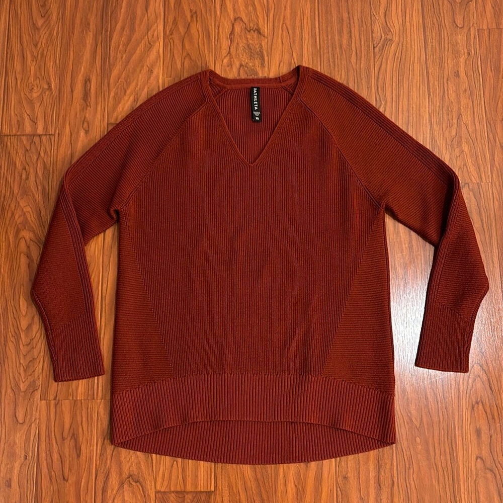 Athleta Red V-Neck Sweater Knit Casual